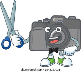 Happy smiling barber digital camera mascot design style
