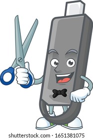 Happy smiling barber flashdisk mascot design style