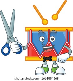 Happy smiling barber independence day drum mascot design style
