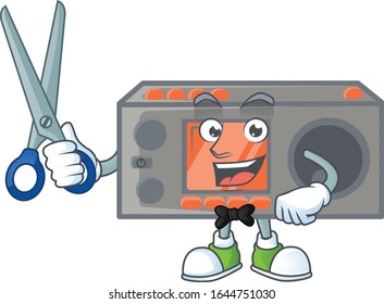 Happy smiling barber radio transceiver mascot design style