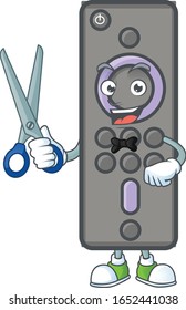 Happy smiling barber remote control TV mascot design style