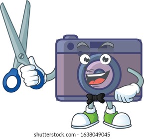 Happy smiling barber retro camera mascot design style