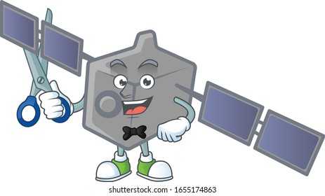 Happy smiling barber satellite network mascot design style