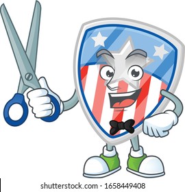 Happy smiling barber shield badges USA with star mascot design style