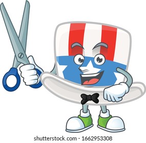 Happy smiling barber uncle sam hat mascot design style