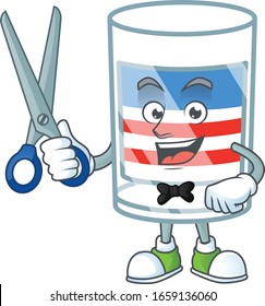 Happy smiling barber USA stripes glass mascot design style