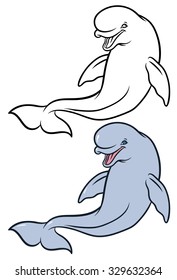 Happy smiling Beluga Whale cartoon - vector hand drawing illustration