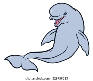 Happy smiling Beluga Whale cartoon - vector hand drawing illustration