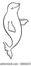 Happy smiling Beluga Whale cartoon - vector hand drawing illustration