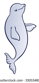 Happy smiling Beluga Whale cartoon - vector hand drawing illustration