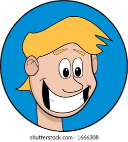Happy, smiling blond guy character.