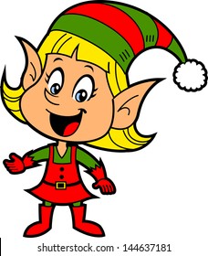 Happy Smiling Blonde Girl Christmas Santa's Elf