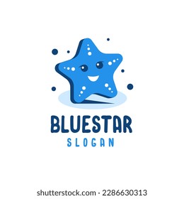 Happy smiling blue starfish mascot
