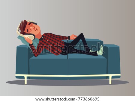 Similar – Image, Stock Photo Pensive boy lying on stony shore with eyes closed