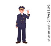 Happy smiling boy child captain plane pilot cartoon character standing isolated on white background