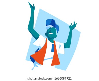Happy smiling boy with hands up in the air - Vector