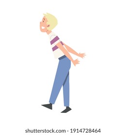 Happy Smiling Boy Having Fun Cartoon Style Vector Illustration