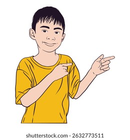 Happy Smiling Boy Pointing Sideways