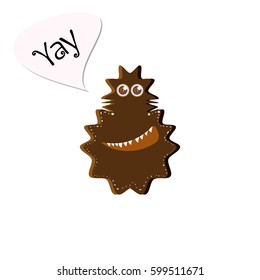 Happy smiling brown monster in a cartoon style. Fictional character for your design needs. Vector illustration isolated on white background