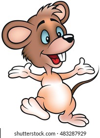 Happy Smiling Brown Mouse - Cute Colored Cartoon Illustration, Vector