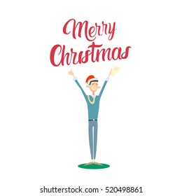 Happy Smiling Business Man Merry Christmas And Happy New Year Flat Vector Illustration
