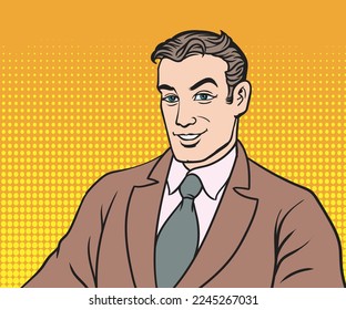 Happy smiling businessman.retro pop art style illustration.