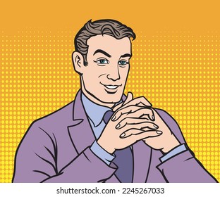 Happy smiling businessman.retro pop art style illustration.