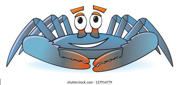 Cute Blue Crab Cartoon / Large 11 x 14 art print (more colors available