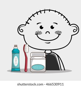 happy smiling cartoon boy with dental care implements over a white background vector illustration