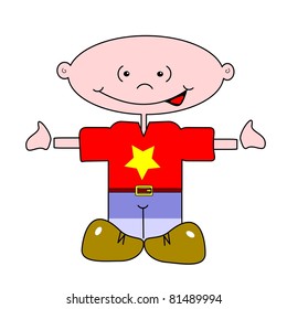 Happy smiling cartoon boy on white background
