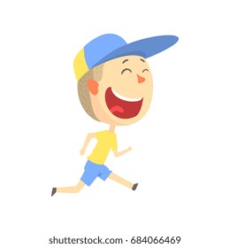 Happy smiling cartoon boy running, kids outdoor activity in summer vacation colorful character vector Illustration