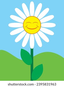 A happy smiling cartoon daisy is just glad to be alive