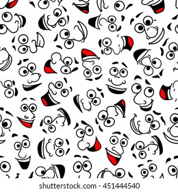Happy smiling cartoon faces seamless pattern background of laughing with wide open mouth and giggling comics characters. Comics book flyleaf or humor theme design usage