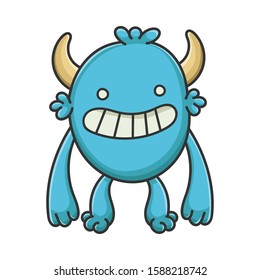 Happy smiling cartoon furry creature monster isolated on white