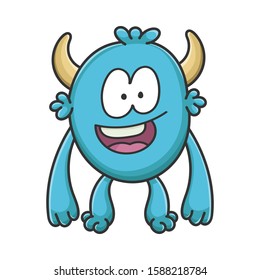 Happy smiling cartoon furry creature monster isolated on white