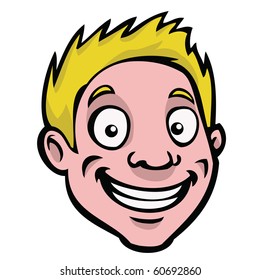 Happy, smiling cartoon guy with blonde hair