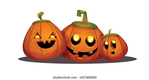 Happy smiling cartoon Halloween pumpkin head jack lantern vector illustration  isolated on white background.