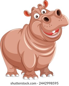 A happy, smiling cartoon hippo standing alone.