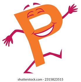 A happy smiling cartoon letter P is making it's way along