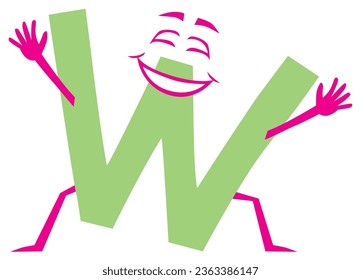 A happy smiling cartoon letter w is ready for a hug