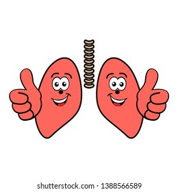 Happy smiling cartoon lungs vector icon isolated on white