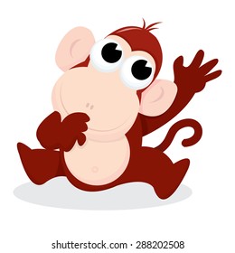 A happy and smiling cartoon monkey waving vector illustration.