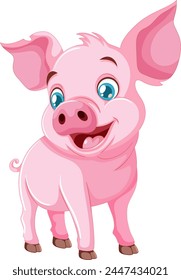 A happy, smiling cartoon piglet on white background.