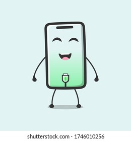 happy and smiling Cartoon smartphone character because of got charge vector illustration