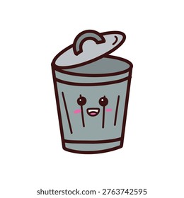 Happy Smiling Cartoon Trash Bin Character Icon