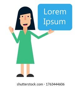 Happy smiling cartoon young woman showing blank advertising board vector