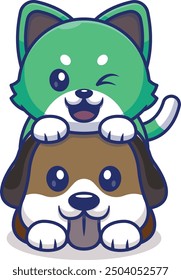 Happy smiling cat and dog characters best friends. Vector cartoon illustration
