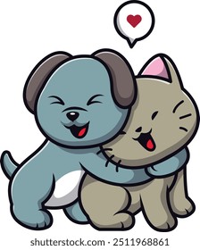 Happy smiling cat and dog characters best friends. Vector cartoon illustration