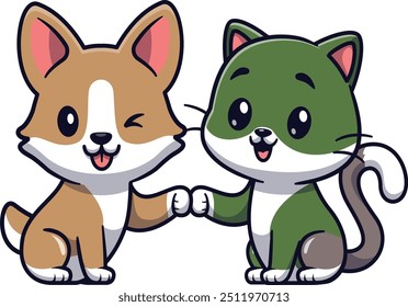 Happy smiling cat and dog characters best friends. Vector cartoon illustration