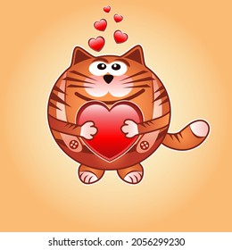 A happy and smiling cat in love with a heart 